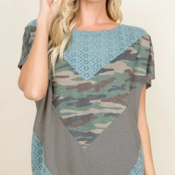 Boutique Simplified New Arrivals One Of A Kind Eyelet Color Block Tee