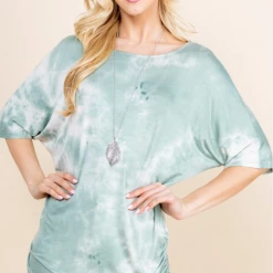 Boutique Simplified Sea Mist Tie Dye Ruched Top