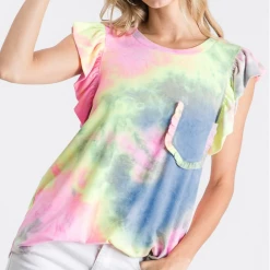 Boutique Simplified New Arrivals Flutter By Tie Dye Ruffled Top