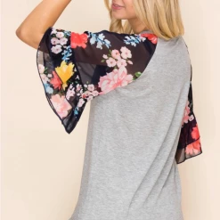 Boutique Simplified New Arrivals Flowy Floral Bell Sleeve Top