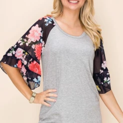 Boutique Simplified New Arrivals Flowy Floral Bell Sleeve Top