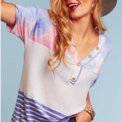Boutique Simplified Cotton Candy Button Down Top