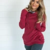 Iris & Rainbow Boutique #C904 Cranberry Plaid Ampersand Doublehood Sweatshirt New Arrivals