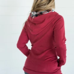 Iris & Rainbow Boutique #C904 Cranberry Plaid Ampersand Doublehood Sweatshirt New Arrivals