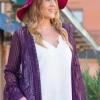 Iris & Rainbow Boutique New Arrivals #H43 Purple Lines Lace Kimono
