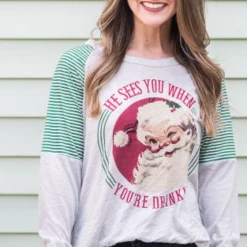 Iris & Rainbow Boutique #H44 He Sees You When You're Drinking Santa Tee