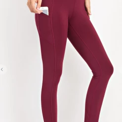 Iris & Rainbow Boutique #H212 Workout Side Pocket Leggings (Burgundy)- 6141 New Arrivals