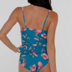 Iris & Rainbow Boutique New Arrivals #J160 Bottom Blue Waters Floral Peplum Swimsuit