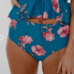 Iris & Rainbow Boutique New Arrivals #J160 Bottom Blue Waters Floral Peplum Swimsuit