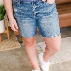 Iris & Rainbow Boutique #J899 Ellie's Distressed High Waist Judy Blue Shorts New Arrivals