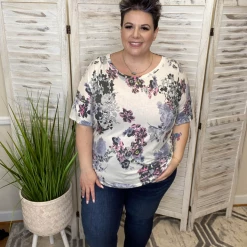 Iris & Rainbow Boutique New Arrivals #J961 Crossing Paths Floral Top