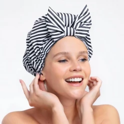 Iris & Rainbow Boutique #K402 Stripes At Tiffany's Luxe Kitsch Shower Cap