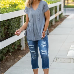 Iris & Rainbow Boutique New Arrivals #K578 A Flair For The Dramatic Top (STEEL GREY)