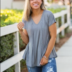 Iris & Rainbow Boutique New Arrivals #K578 A Flair For The Dramatic Top (STEEL GREY)