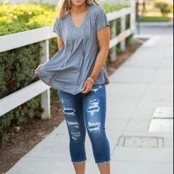 Iris & Rainbow Boutique New Arrivals #K578 A Flair For The Dramatic Top (STEEL GREY)