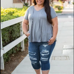 Iris & Rainbow Boutique New Arrivals #K578 A Flair For The Dramatic Top (STEEL GREY)