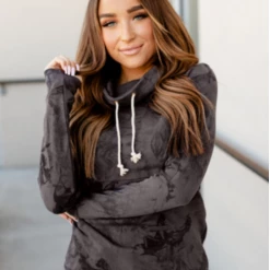 Iris & Rainbow Boutique New Arrivals #K588 Ampersand Charcoal Grey Tie Dye Cowlneck Sweatshirt