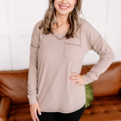 Iris & Rainbow Boutique #K586 Dashing Ribbed Pocket Sweater (TAUPE)