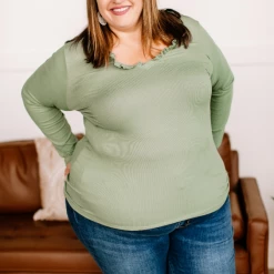 Iris & Rainbow Boutique #K817 Ribbed & Ruffled Top (SAGE)