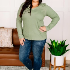 Iris & Rainbow Boutique #K817 Ribbed & Ruffled Top (SAGE)
