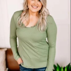 Iris & Rainbow Boutique #K817 Ribbed & Ruffled Top (SAGE)