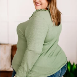 Iris & Rainbow Boutique #K817 Ribbed & Ruffled Top (SAGE)
