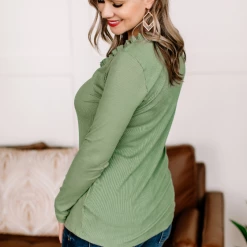 Iris & Rainbow Boutique #K817 Ribbed & Ruffled Top (SAGE)