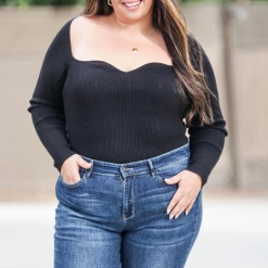 Iris & Rainbow Boutique #L199 Sweetheart Sweater Bodysuit (BLACK)