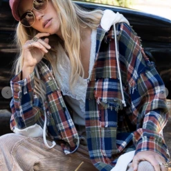 Iris & Rainbow Boutique #L329 Mahogany Plaid POL Shacket