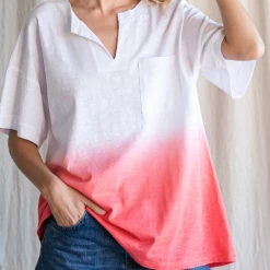 Iris & Rainbow Boutique #M435 Deep Dyed In The Moment Top (Coral) New Arrivals