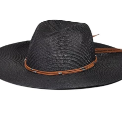 Iris & Rainbow Boutique New Arrivals #M603 Beaded Leather Band Fedora Hat (Black)