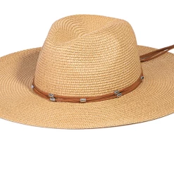 Iris & Rainbow Boutique New Arrivals #M604 Beaded Leather Band Fedora Hat (Tan)