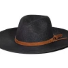 Iris & Rainbow Boutique #M605 Faux Leather Belt Straw Fedora Hat (Black)