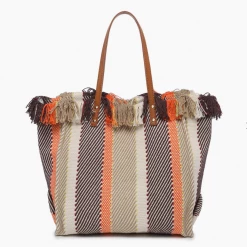 Iris & Rainbow Boutique #M2091STRP(NRS) Madison Handwoven Striped Tote New Arrivals