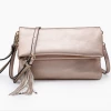 Iris & Rainbow Boutique #N335 Austin Flapover Tassel Crossbody Clutch Rose Gold