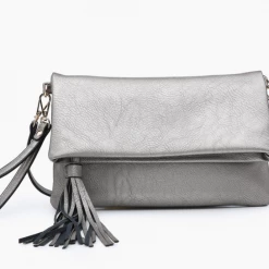 Iris & Rainbow Boutique #N334 Austin Flapover Tassel Crossbody Clutch Pewter New Arrivals