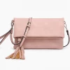 Iris & Rainbow Boutique #N336 Austin Flapover Tassel Crossbody Clutch Pink