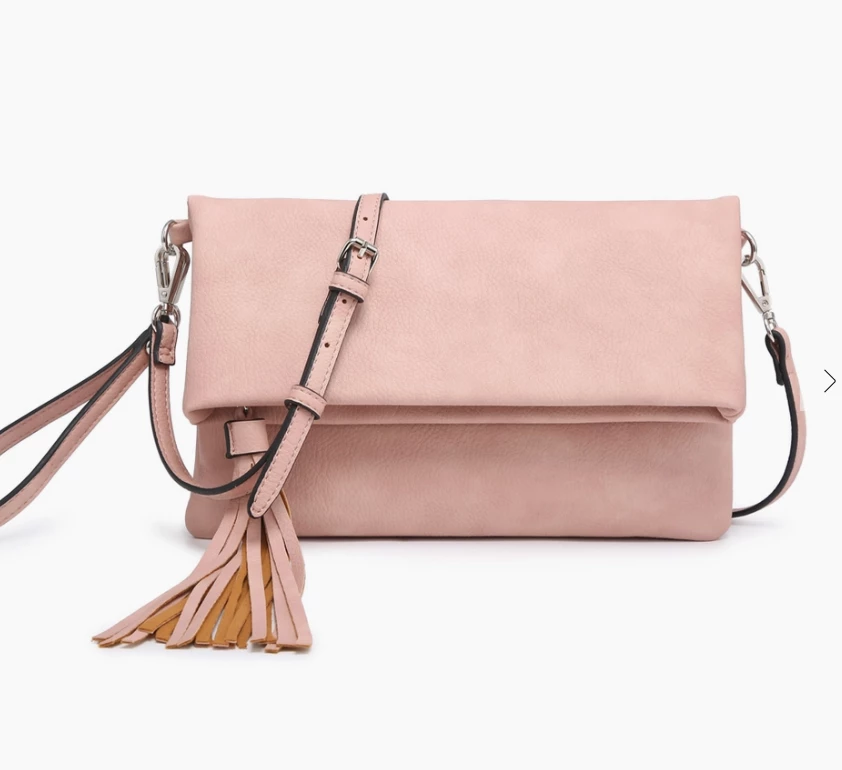 Iris & Rainbow Boutique #N336 Austin Flapover Tassel Crossbody Clutch Pink 3 Iris & Rainbow Boutique #N336 Austin Flapover Tassel Crossbody Clutch Pink
