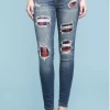 Boutique Simplified Red Plaid Patched Judy Blue Skinnies New Arrivals