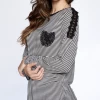 Boutique Simplified Hearts & Lace Striped Long Sleeve Tee New Arrivals