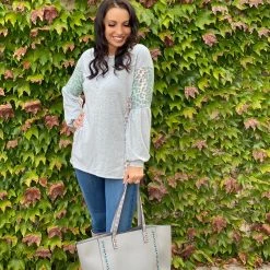 Boutique Simplified Silver Lining Long Sleeve Top New Arrivals