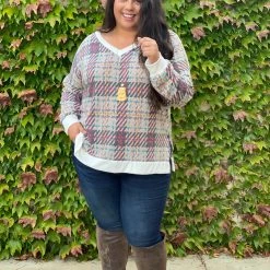 Boutique Simplified Sketched With Plaid Pullover New Arrivals