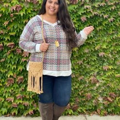 Boutique Simplified Sketched With Plaid Pullover New Arrivals