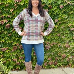 Boutique Simplified Sketched With Plaid Pullover New Arrivals