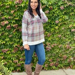 Boutique Simplified Sketched With Plaid Pullover New Arrivals