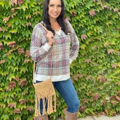 Boutique Simplified Sketched With Plaid Pullover New Arrivals