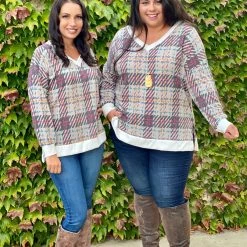 Boutique Simplified Sketched With Plaid Pullover New Arrivals