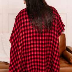 No Ship Drop Ship Double Down Black & Red Plaid Kimono 21 No Ship Drop Ship Double Down Black & Red Plaid Kimono