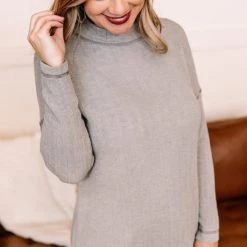 No Ship Drop Ship Face To Face Mock Neck Turtleneck In Granite