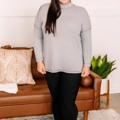 No Ship Drop Ship Face To Face Mock Neck Turtleneck In Granite